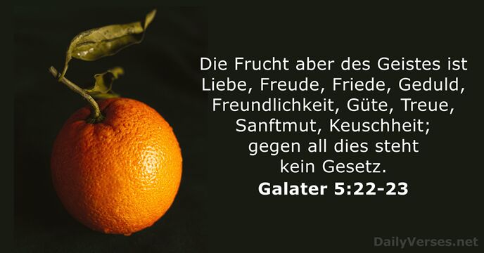 Die Frucht aber des Geistes ist Liebe, Freude, Friede, Geduld, Freundlichkeit, Güte… Galater 5:22-23