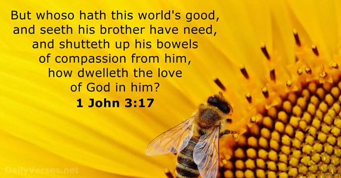 But whoso hath this world's good, and seeth his brother have need… 1 John 3:17