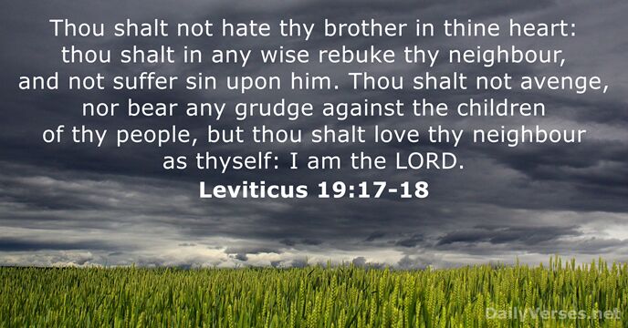 Thou shalt not hate thy brother in thine heart: thou shalt in… Leviticus 19:17-18