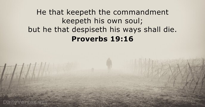 He that keepeth the commandment keepeth his own soul; but he that… Proverbs 19:16