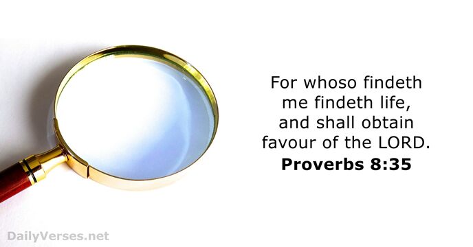 For whoso findeth me findeth life, and shall obtain favour of the LORD. Proverbs 8:35