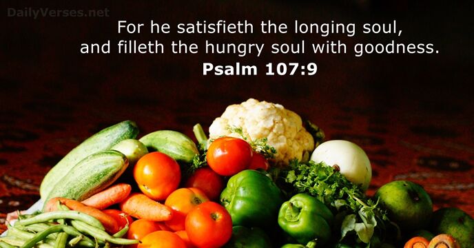 For he satisfieth the longing soul, and filleth the hungry soul with goodness. Psalm 107:9