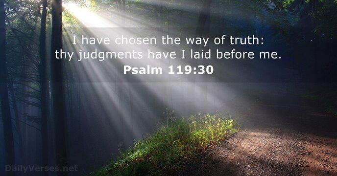 I have chosen the way of truth: thy judgments have I laid before me. Psalm 119:30