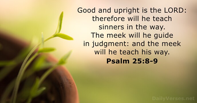 Good and upright is the LORD: therefore will he teach sinners in… Psalm 25:8-9