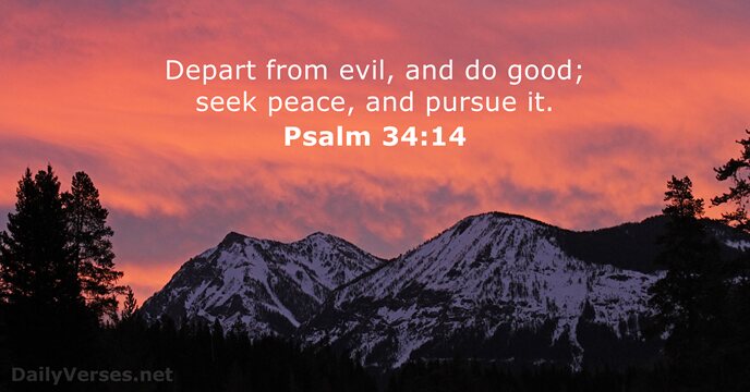 Depart from evil, and do good; seek peace, and pursue it. Psalm 34:14