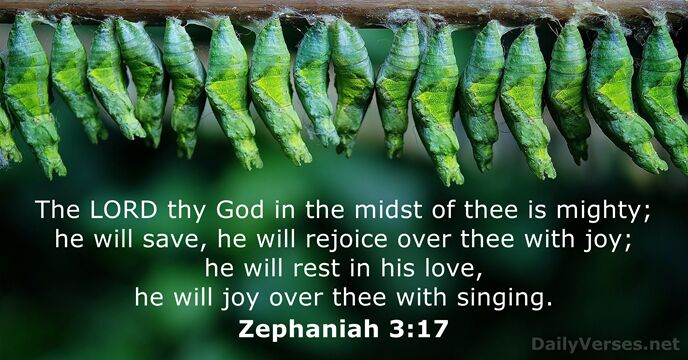 The LORD thy God in the midst of thee is mighty; he… Zephaniah 3:17