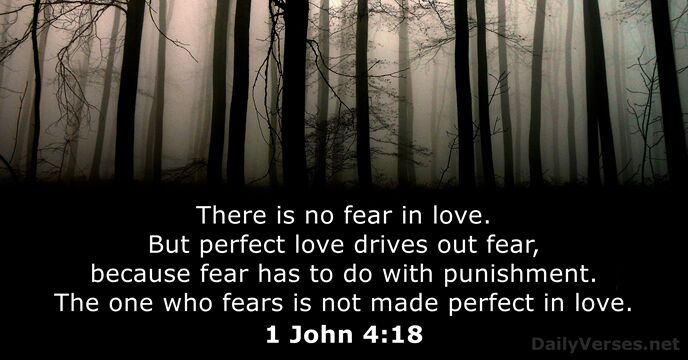 There is no fear in love. But perfect love drives out fear… 1 John 4:18