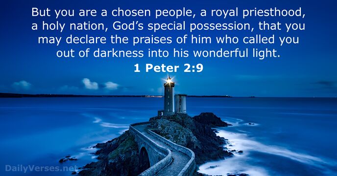 But you are a chosen people, a royal priesthood, a holy nation… 1 Peter 2:9