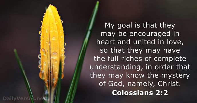 My goal is that they may be encouraged in heart and united… Colossians 2:2