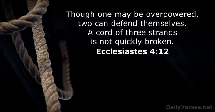 Though one may be overpowered, two can defend themselves. A cord of… Ecclesiastes 4:12
