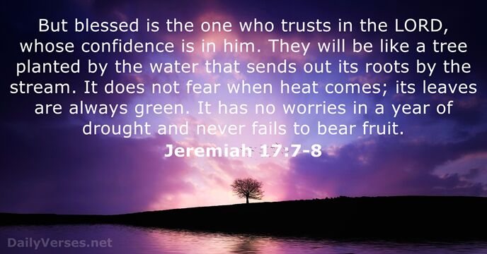 But blessed is the one who trusts in the LORD, whose confidence… Jeremiah 17:7-8