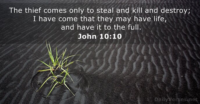 The thief comes only to steal and kill and destroy; I have… John 10:10