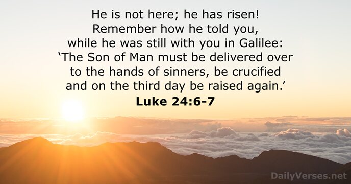 He is not here; he has risen! Remember how he told you… Luke 24:6-7