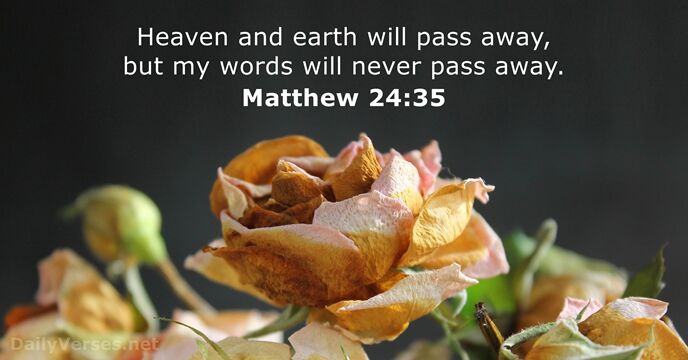 Heaven and earth will pass away, but my words will never pass away. Matthew 24:35