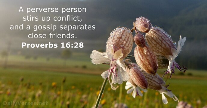 A perverse person stirs up conflict, and a gossip separates close friends. Proverbs 16:28