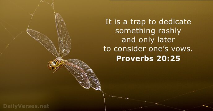 It is a trap to dedicate something rashly and only later to… Proverbs 20:25