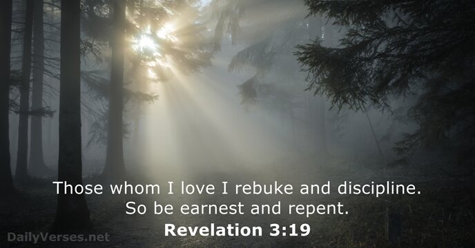Those whom I love I rebuke and discipline. So be earnest and repent. Revelation 3:19