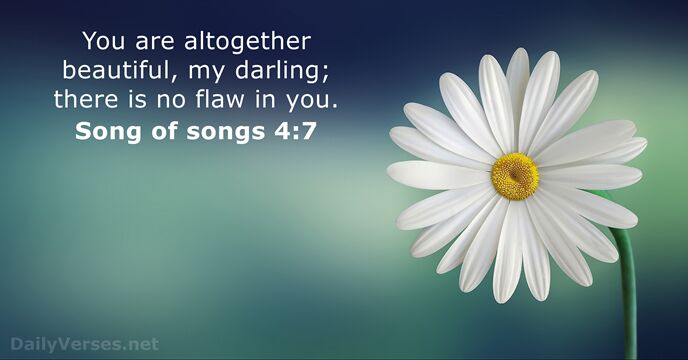 You are altogether beautiful, my darling; there is no flaw in you. Song of songs 4:7