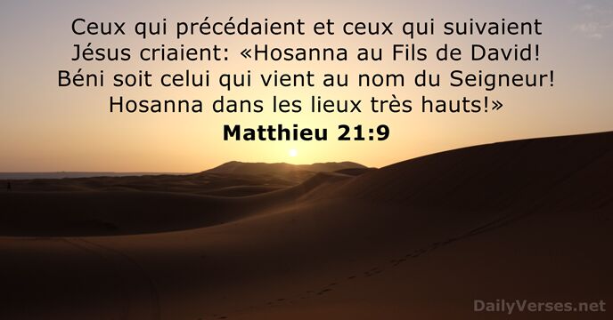 Ceux qui précédaient et ceux qui suivaient Jésus criaient: «Hosanna au Fils… Matthieu 21:9