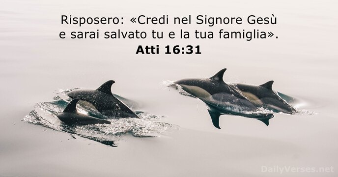 Risposero: «Credi nel Signore Gesù e sarai salvato tu e la tua famiglia». Atti 16:31