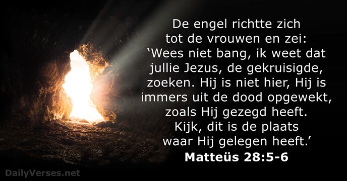 De engel richtte zich tot de vrouwen en zei: ‘Wees niet bang… Matteüs 28:5-6