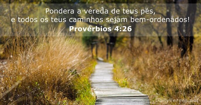 Pondera a vereda de teus pés, e todos os teus caminhos sejam bem-ordenados! Provérbios 4:26