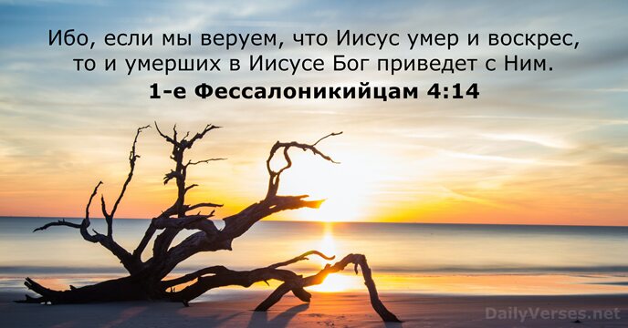 Ибо, если мы веруем, что Иисус умер и воскрес, то и умерших… 1-е Фессалоникийцам 4:14