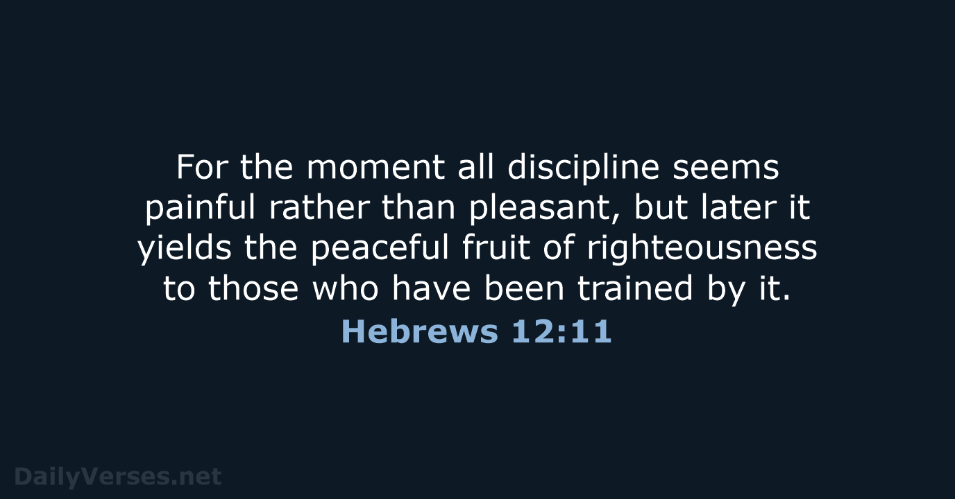 For the moment all discipline seems painful rather than pleasant, but later… Hebrews 12:11