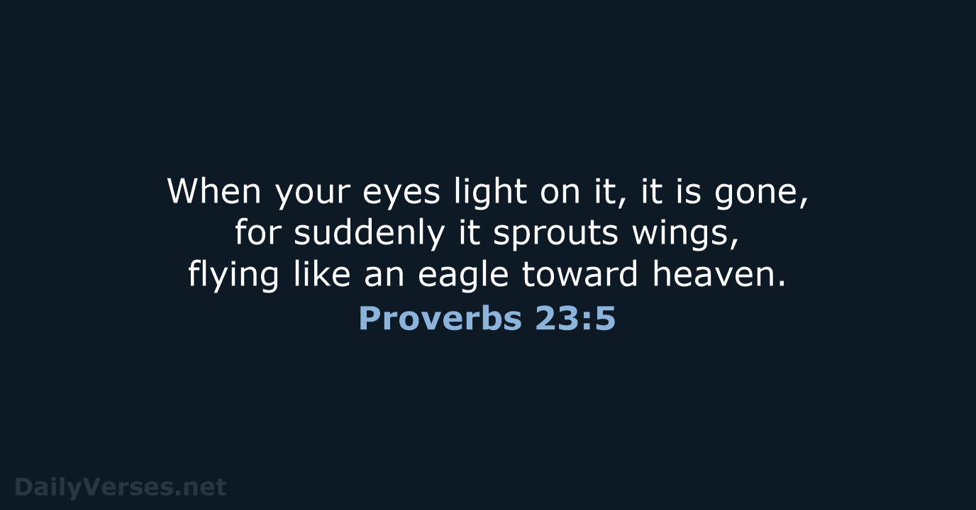 When your eyes light on it, it is gone, for suddenly it… Proverbs 23:5
