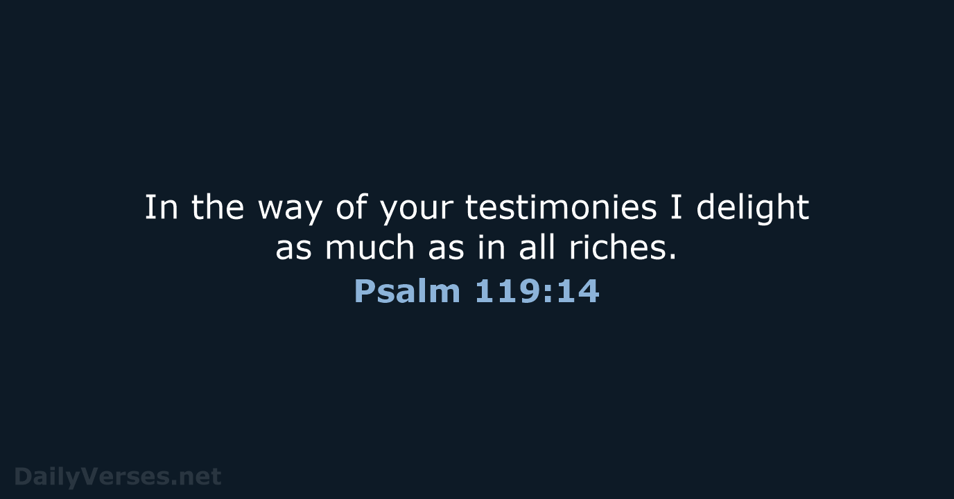 In the way of your testimonies I delight as much as in all riches. Psalm 119:14
