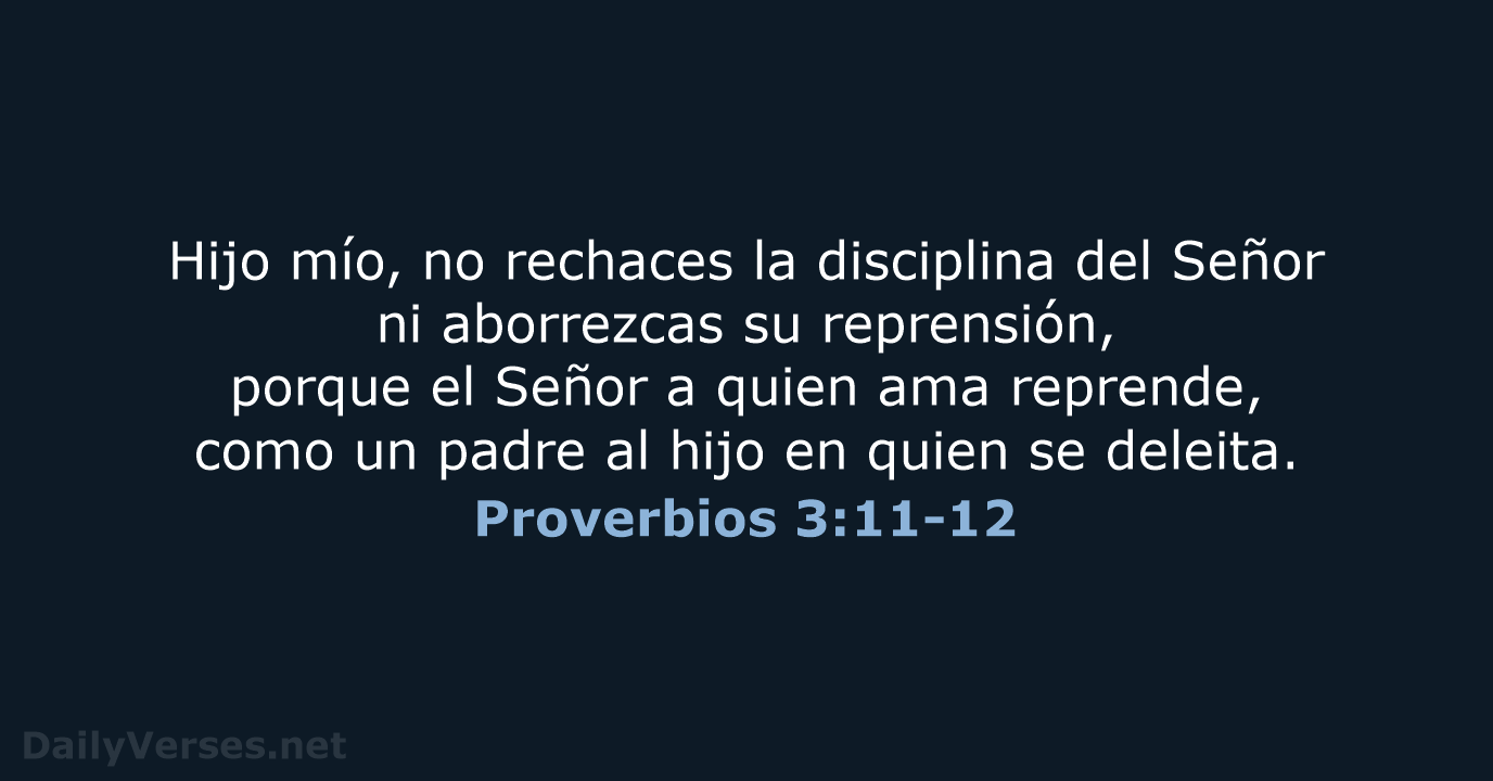 Hijo mío, no rechaces la disciplina del Señor ni aborrezcas su reprensión… Proverbios 3:11-12