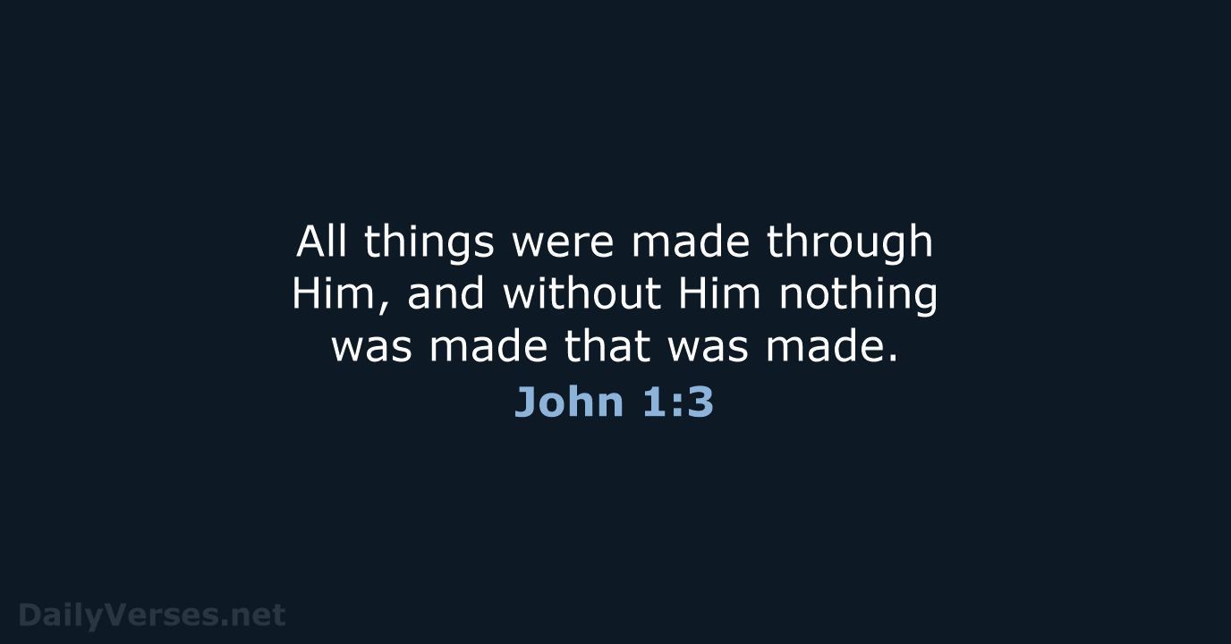 All things were made through Him, and without Him nothing was made… John 1:3