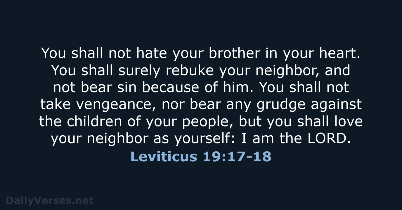 You shall not hate your brother in your heart. You shall surely… Leviticus 19:17-18