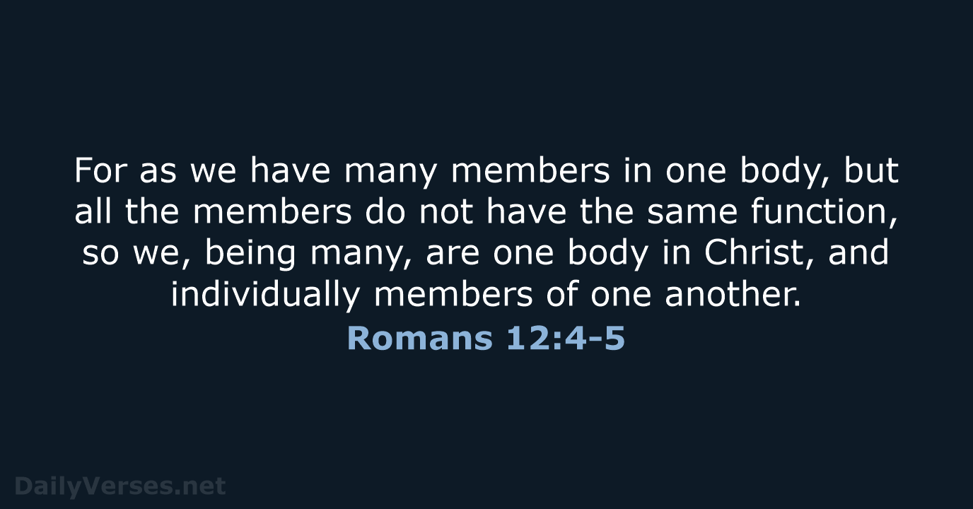 For as we have many members in one body, but all the… Romans 12:4-5