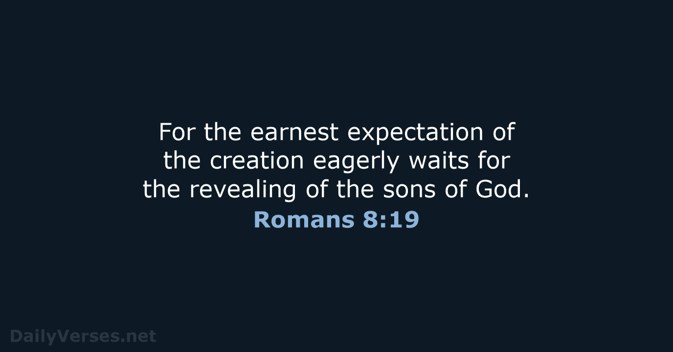 For the earnest expectation of the creation eagerly waits for the revealing… Romans 8:19