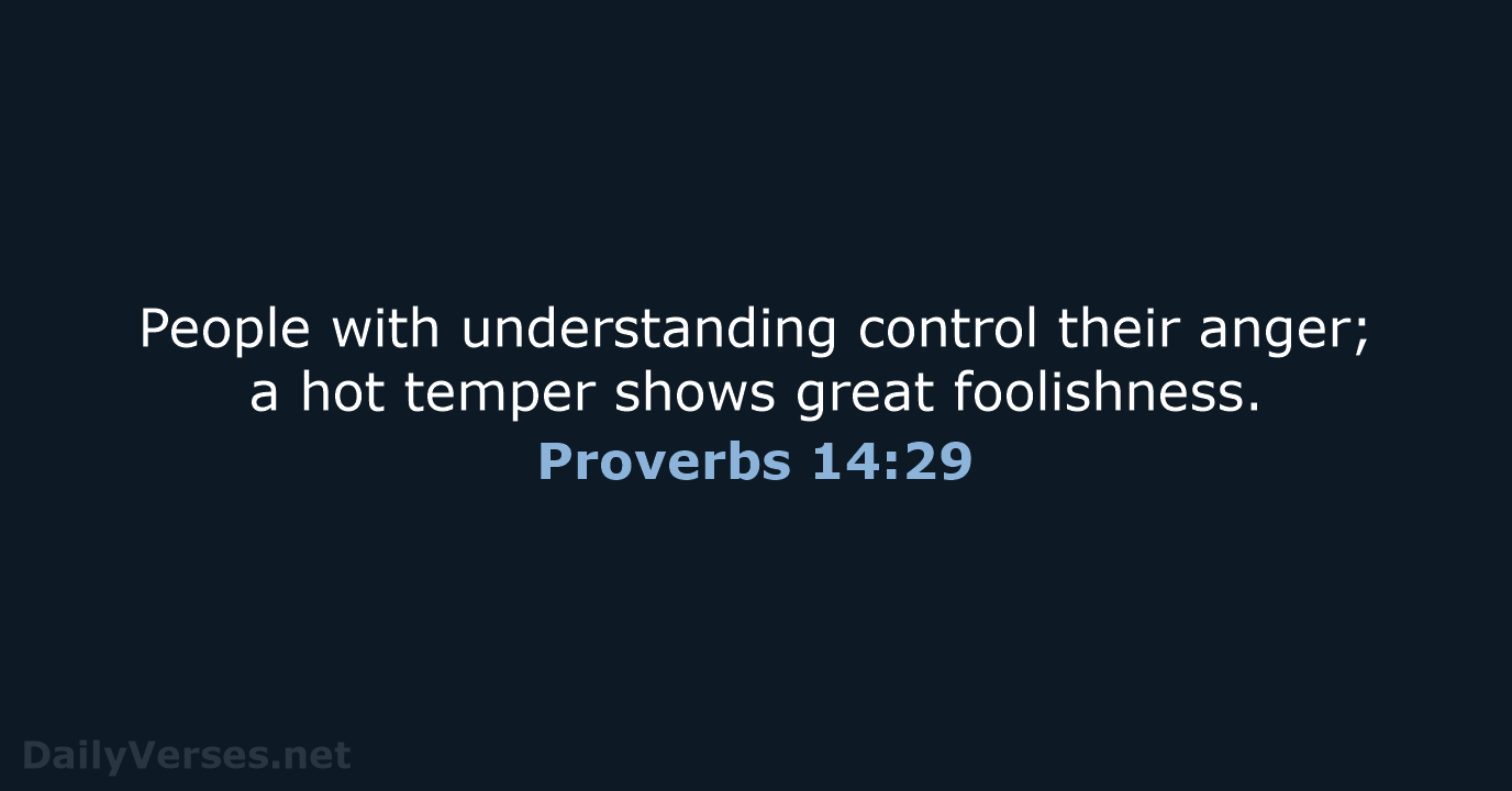 People with understanding control their anger; a hot temper shows great foolishness. Proverbs 14:29