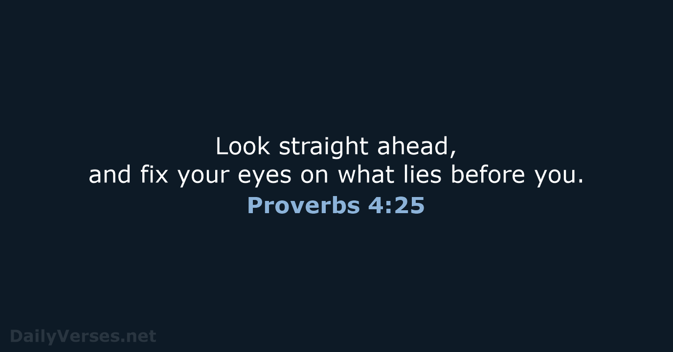 Look straight ahead, and fix your eyes on what lies before you. Proverbs 4:25