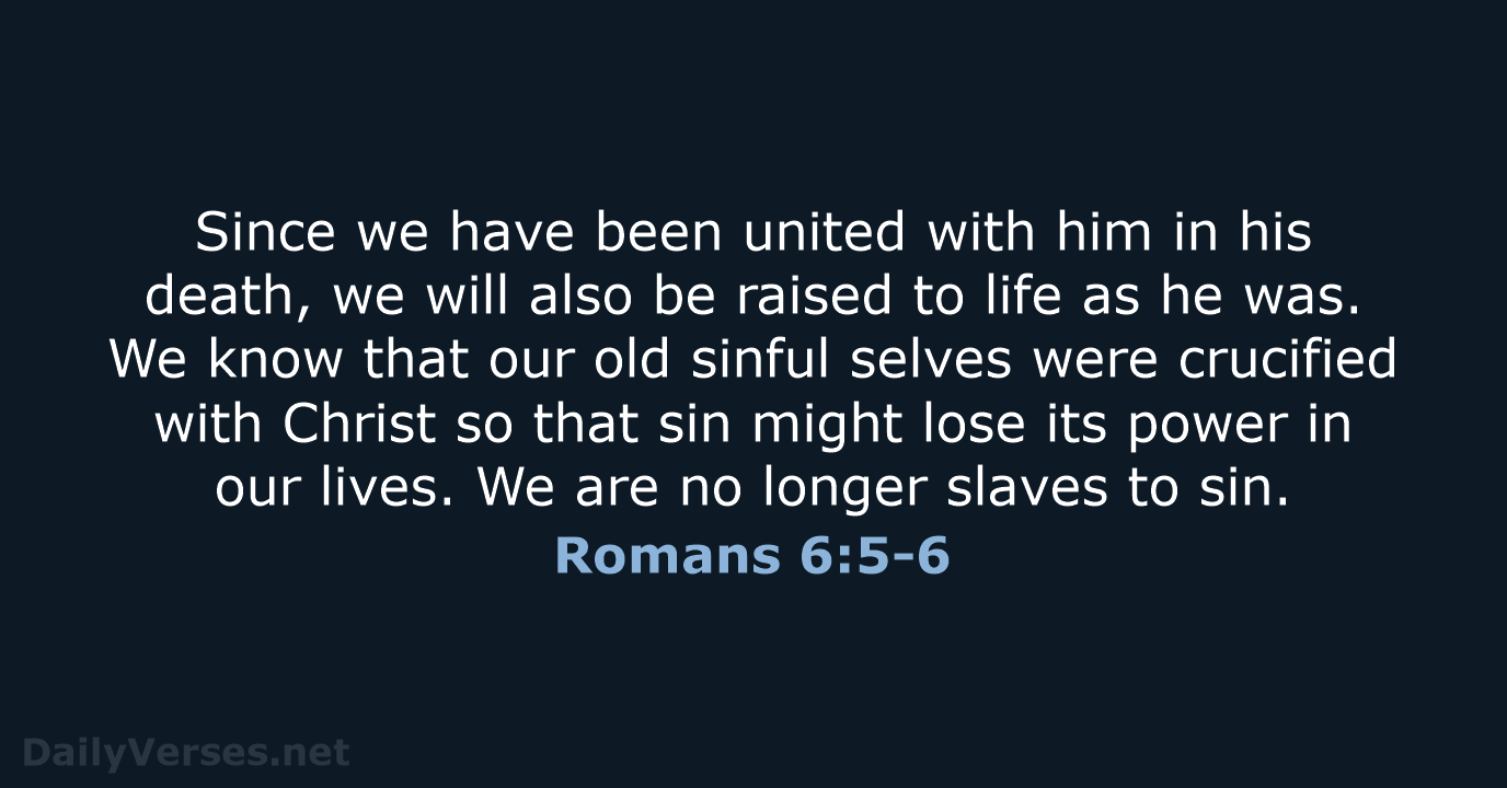 Since we have been united with him in his death, we will… Romans 6:5-6