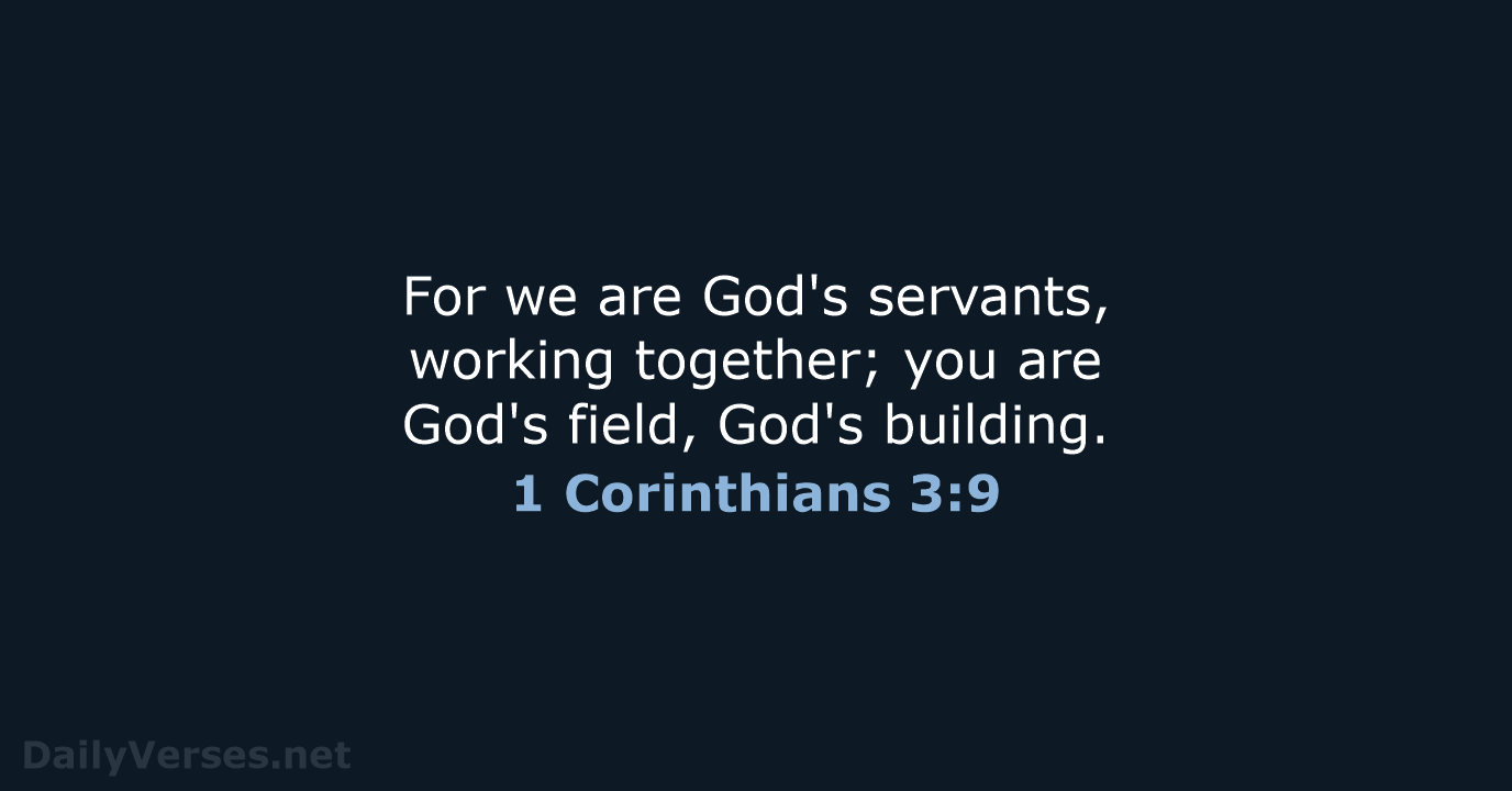 For we are God's servants, working together; you are God's field, God's building. 1 Corinthians 3:9