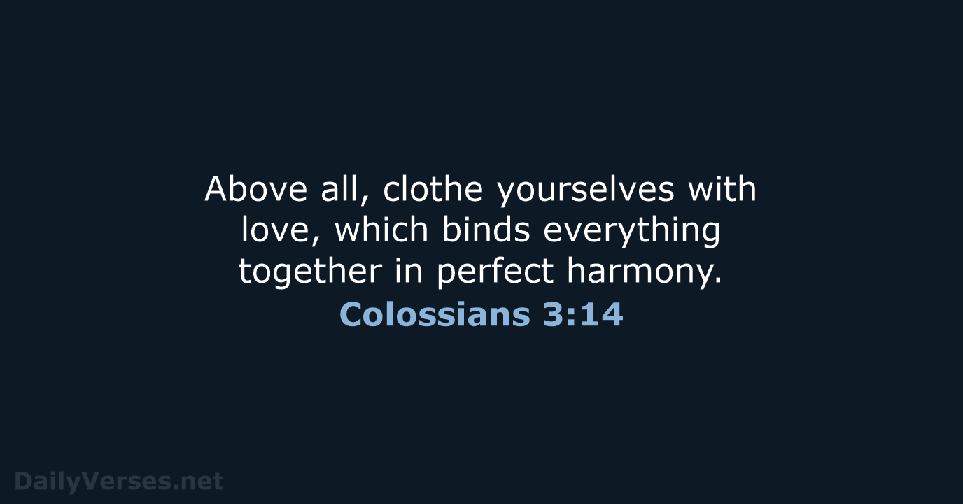 Above all, clothe yourselves with love, which binds everything together in perfect harmony. Colossians 3:14