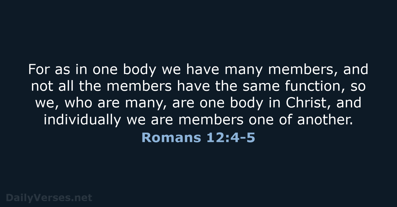 For as in one body we have many members, and not all… Romans 12:4-5