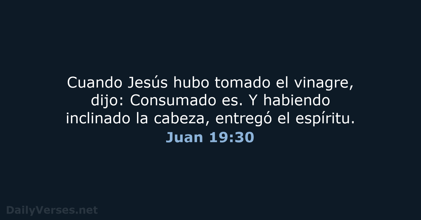 Cuando Jesús hubo tomado el vinagre, dijo: Consumado es. Y habiendo inclinado… Juan 19:30