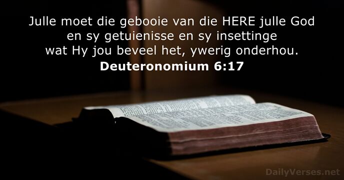 Julle moet die gebooie van die HERE julle God en sy getuienisse… Deuteronomium 6:17