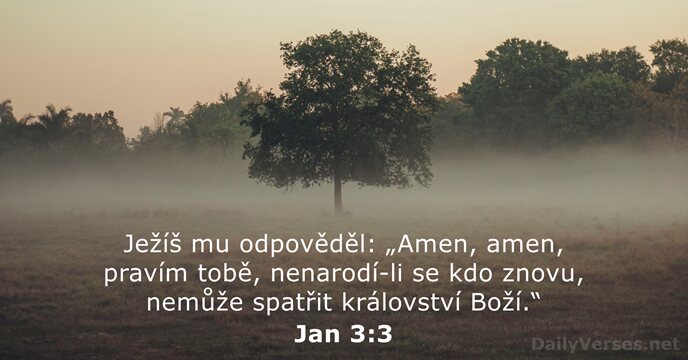 Ježíš mu odpověděl: „Amen, amen, pravím tobě, nenarodí-li se kdo znovu, nemůže… Jan 3:3
