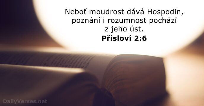 Neboť moudrost dává Hospodin, poznání i rozumnost pochází z jeho úst. Přísloví 2:6
