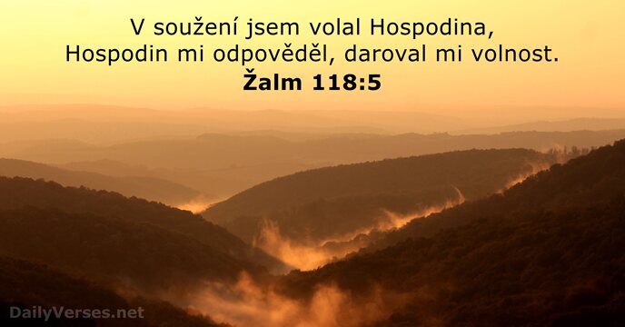 V soužení jsem volal Hospodina, Hospodin mi odpověděl, daroval mi volnost. Žalm 118:5