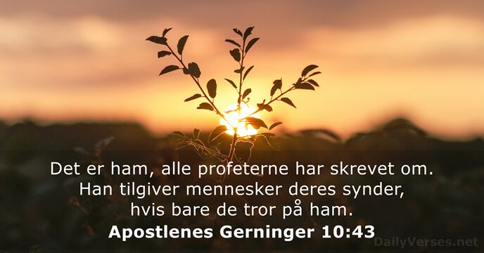 Det er ham, alle profeterne har skrevet om. Han tilgiver mennesker deres… Apostlenes Gerninger 10:43