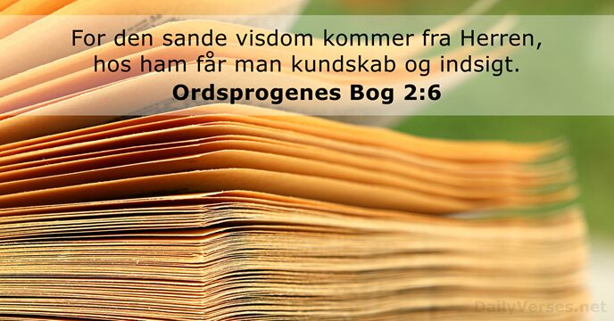 For den sande visdom kommer fra Herren, hos ham får man kundskab og indsigt. Ordsprogenes Bog 2:6