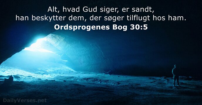 Alt, hvad Gud siger, er sandt, han beskytter dem, der søger tilflugt hos ham. Ordsprogenes Bog 30:5