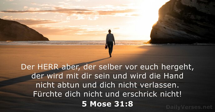 Der HERR aber, der selber vor euch hergeht, der wird mit dir… 5 Mose 31:8
